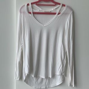 White Ribbed Long Sleeve Shirt